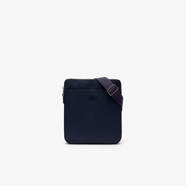Lacoste Men's Chantaco Matte Piqué Leather Flat Zip Bag