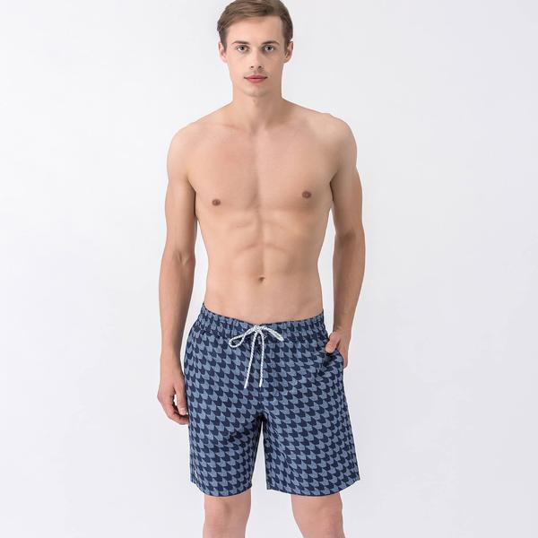 Lacoste Men's Long Cut Houndstooth Print Swimming Trunks