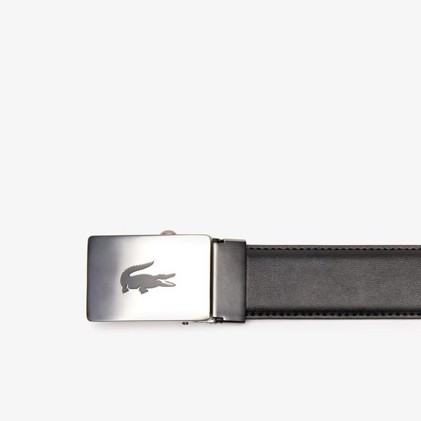 Lacoste Men's Engraved Plate Buckle Leather Belt