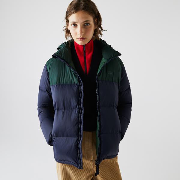 Lacoste Women's Stand-Up Collar Concealed Hood Colorblock Short Jacket