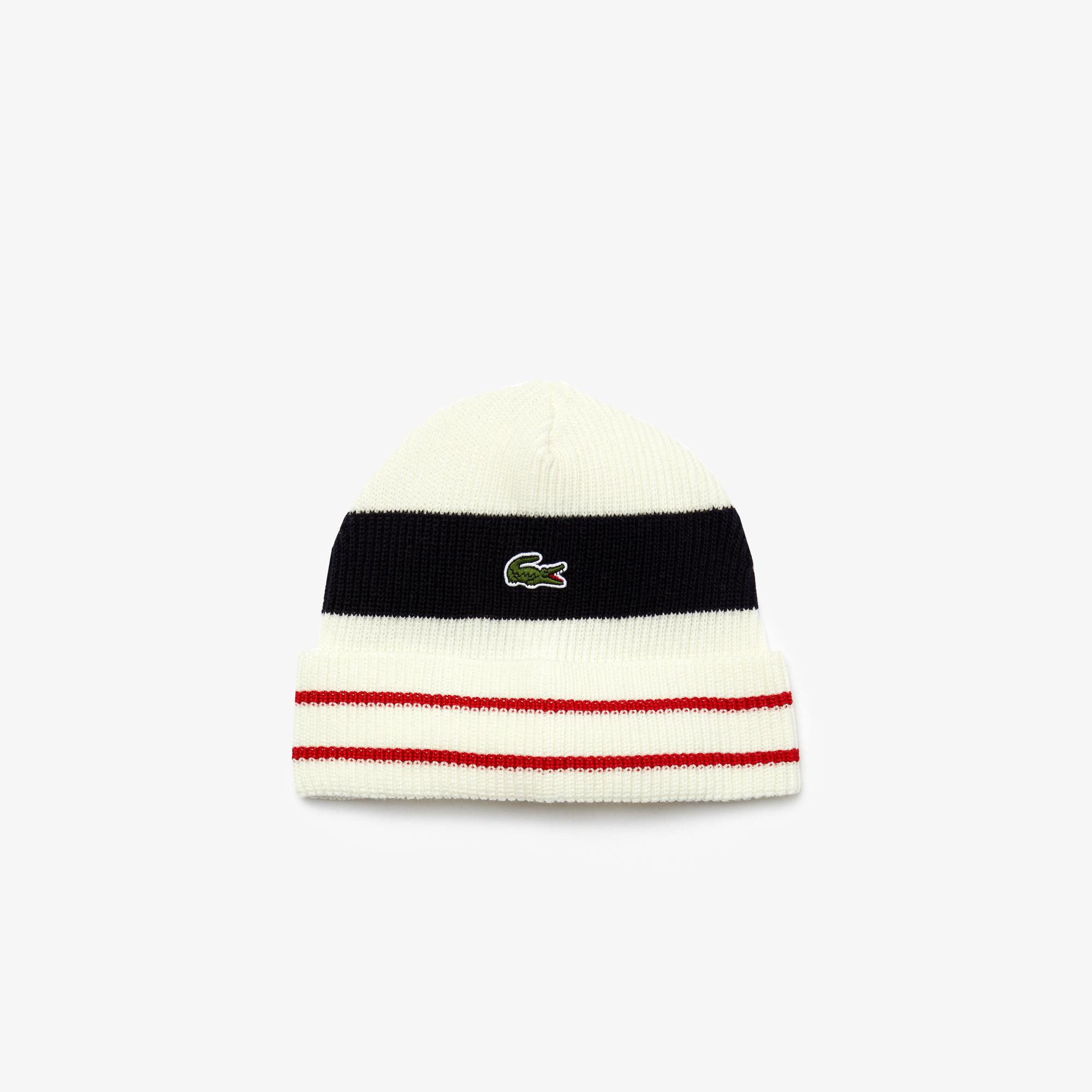 Lacoste Men's Made in France Striped Ribbed Wool Beanie