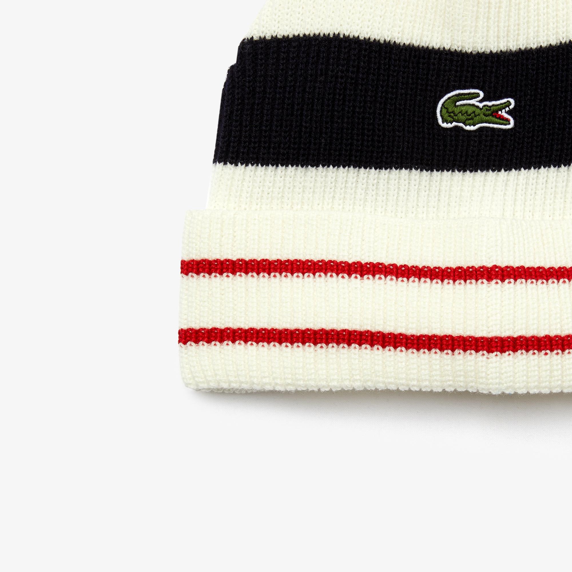 Lacoste Men's Made in France Striped Ribbed Wool Beanie