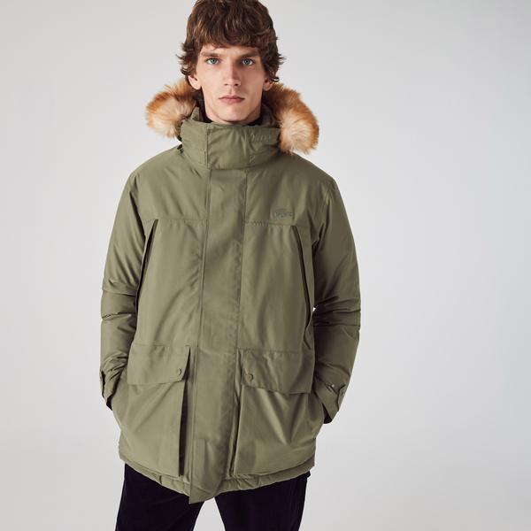 Lacoste Men's Long Water-Resistant Quilted Hooded Parka