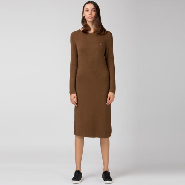 Lacoste Women's Long Ribbed Wool Blend Sweater Dress