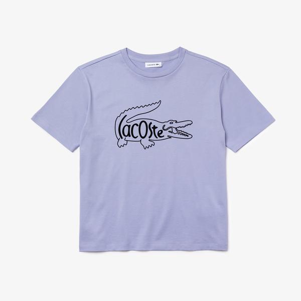 Lacoste Women’s Crew Neck Crocodile Print Cotton T-shirt