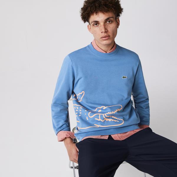 Lacoste Men’s Crocodile Print Organic Cotton Fleece Sweatshirt