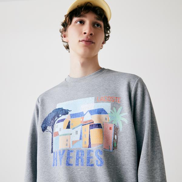 Lacoste Men’s Crew Neck Landscape Print Fleece Sweatshirt
