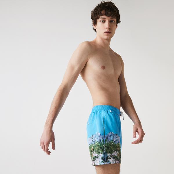 Lacoste Men’s Lace-Up Waist Print Swimming Trunks