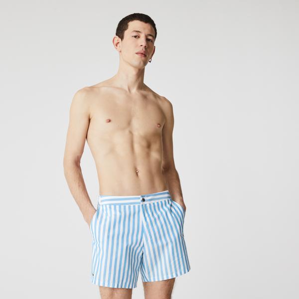 Lacoste Men’s Snap Waist Striped Swimming Trunks