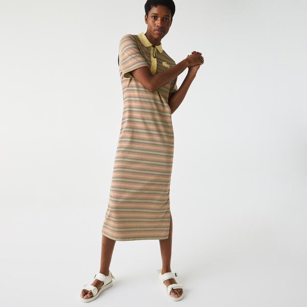 Lacoste Women’s LIVE Long Striped Cotton Polo Dress