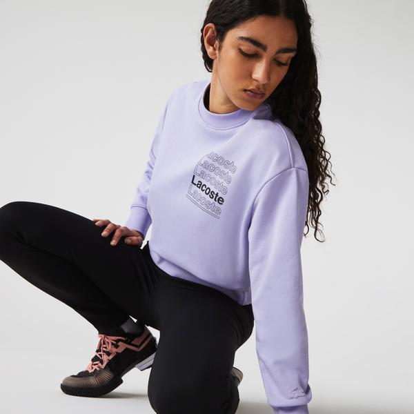 Lacoste Women’s LIVE Crew Neck Print Cotton Fleece Sweatshirt
