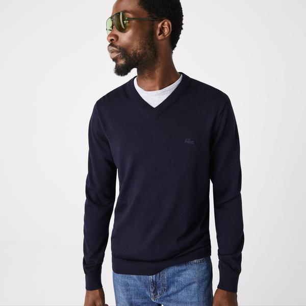 Lacoste Men's V-Neck Merino Wool Sweater