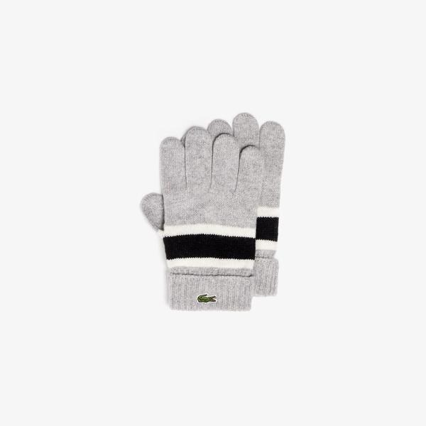 Lacoste Men's Contrast Striped Ribbed Wool Gloves